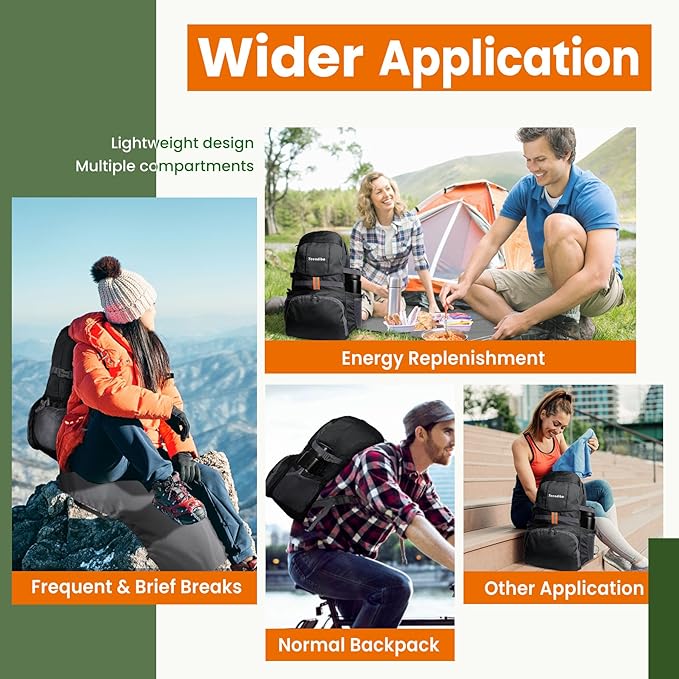 33L Waterproof Hiking Backpack with Portable-Rest Station for Camping/Travel/Outdoors, Versatile & Lightweight Foldable Daypack for Men/Women (Black, Waterproof)