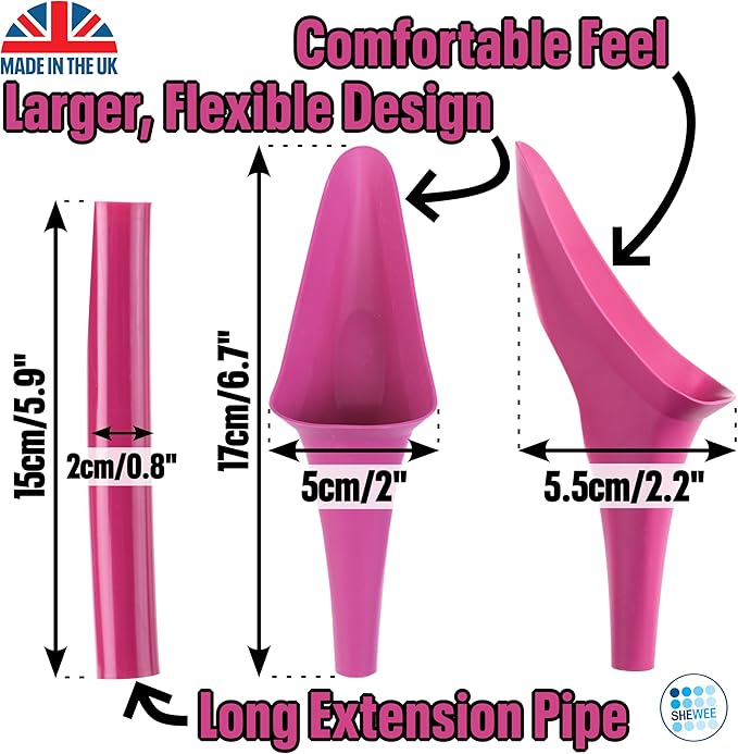 SHEWEE Flexi – The Original Female Urinal – Made in The UK – Reusable, Flexible & Portable Urination Device. Festival, Camping, Car, Hiking Essentials for Women. Stand to Pee Funnel W/Extension Pipe