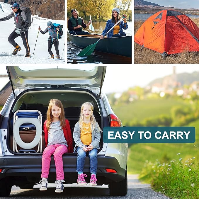 BLIKA Portable Toilet for Camping, 400LBS Weight Capacity Portable Camping Toilet, Folding Toilet, Stainless Steel Portable Toilet Seat, Portable Toilet Travel Toilet Car Toilet