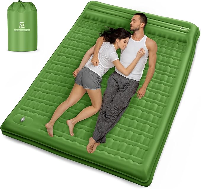 QPAU Camping Sleeping Pad, 2 Person Camping Mat, Enhanced Support for Healthy Comfort Sleep, with Built-in Foot Pump, 4.7 Inch Durable Sleeping Mattress, Hiking, Backpacking and Home - Green-1