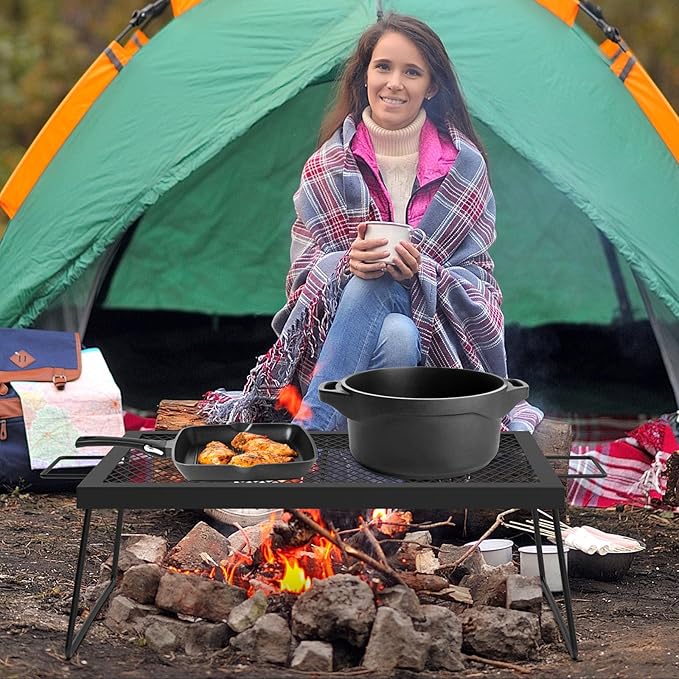 23" Fireplace Cooking Grate Camping Fire Cooking Rack, Folding Campfire Grill Folding Campfire Grill Cooking Racks, Grill Grate Over the Fire Cooking Equipment Camping Cooking Accessories for Outside