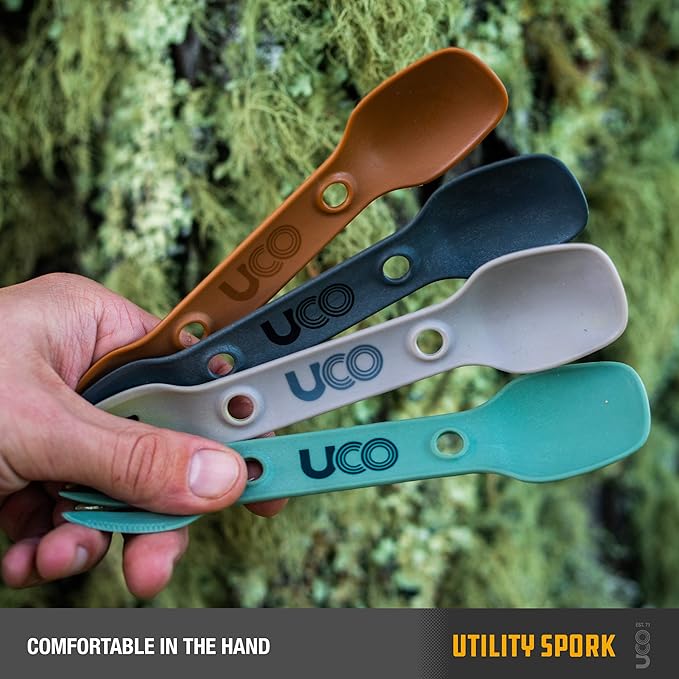 UCO Utility Spork 3-in-1 Combo Spoon-Fork-Knife Utensil, 2-Pack, Gold/Sky Blue