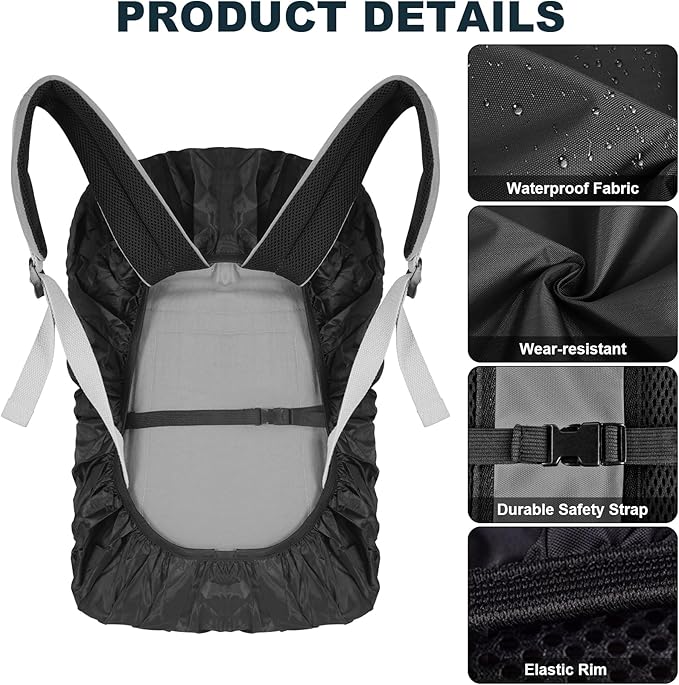 LAMA 2pcs Waterproof Rain Cover for Backpack, Reflective Rainproof Protector for Anti-dust and Anti-Theft M 30L-40L Black