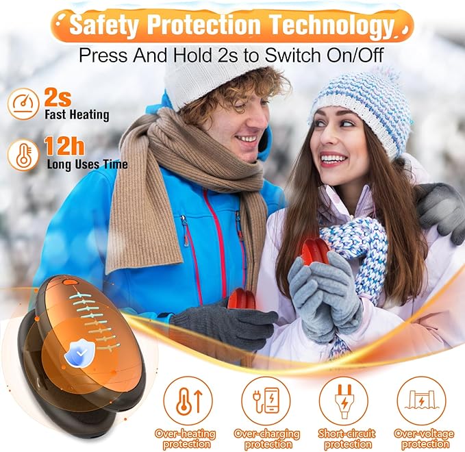 Hand Warmers Rechargeable, 2023 Newest 2 Pack Temperature Electric Portable Heater Football Shape Hand Warmer, Quick Charge Portable Hand Warmer Gift for Christmas Outdoors/Hunting/Golf/Camping