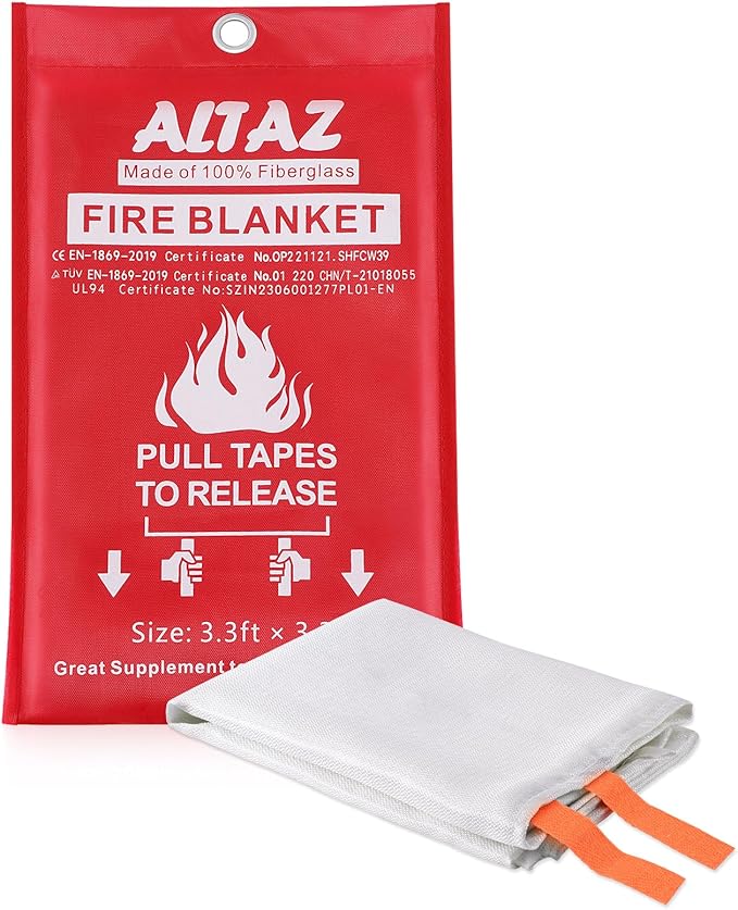 Fire Blanket Emergency for Home Kitchen - 39.4"x39.4" Flame Suppression Fiberglass Fire Extinguisher for Camping, Grill, Car, Office, Warehouse, Fireplace, Survival, Safety Altaz (1 Pack)