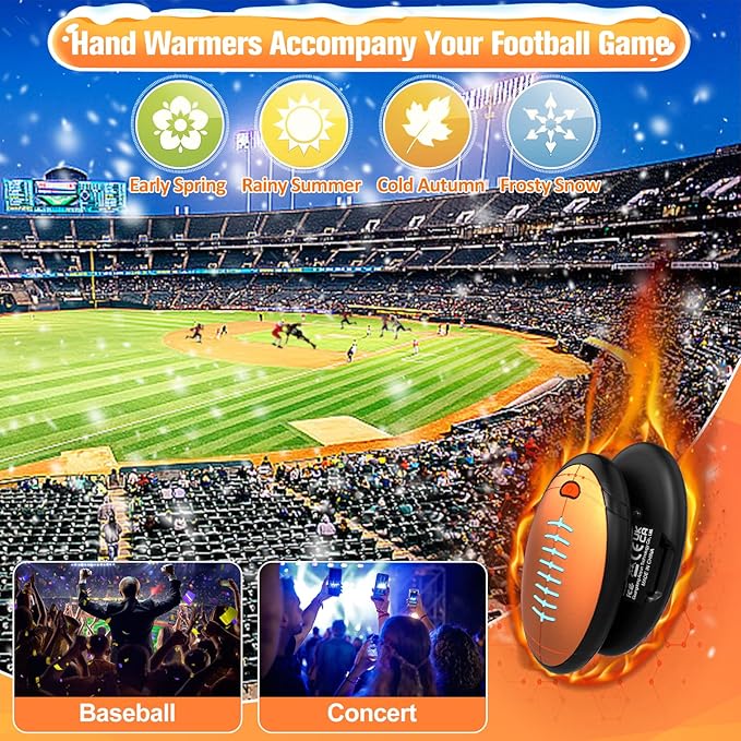Hand Warmers Rechargeable, 2023 Newest 2 Pack Temperature Electric Portable Heater Football Shape Hand Warmer, Quick Charge Portable Hand Warmer Gift for Christmas Outdoors/Hunting/Golf/Camping