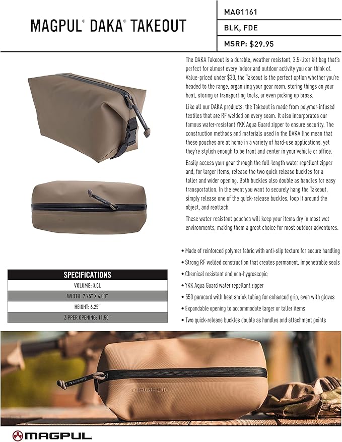 Magpul DAKA Takeout 3.5L Tactical Bag All-Purpose Durable Water-Resistant Heavy Duty Zipper Pouch