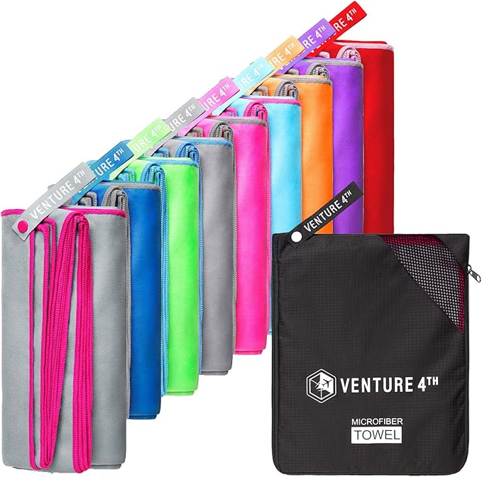VENTURE 4TH Quick Dry Travel Towel - Fast Drying Ultra Soft Microfiber Towels - Essential for Camping, Backpacking, Yoga, Swimming, Gym, Sports and Beach - 3 Compact Sizes