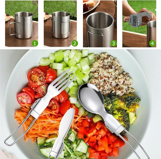 Camping Cookware Set Portable Backpacking Stove Kit, Mini Camp Stove with Non-Stick Lightweight Pots Pans and Stainless Steel Fork Knife Spoon for Outdoor Camping Hiking Cooking Gear