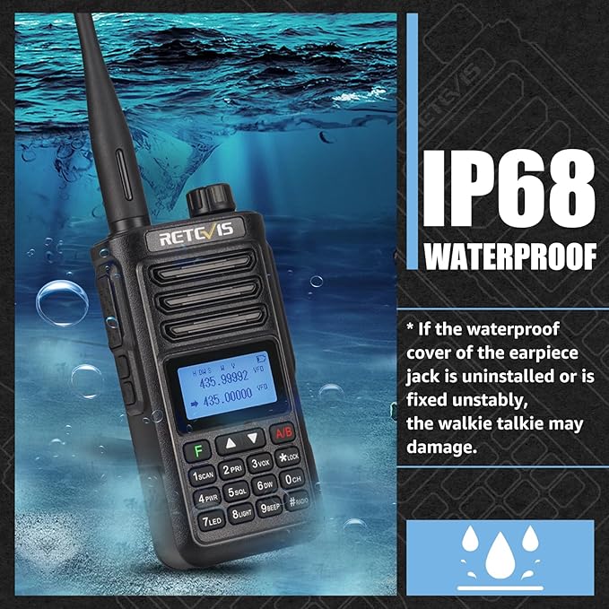 Retevis RA89 Ham Radio, 10W Dual Band Two Way Radio, 2500mAh USB-C Rechargeable Walkie Talkies, IP68 Waterproof Handheld Radio