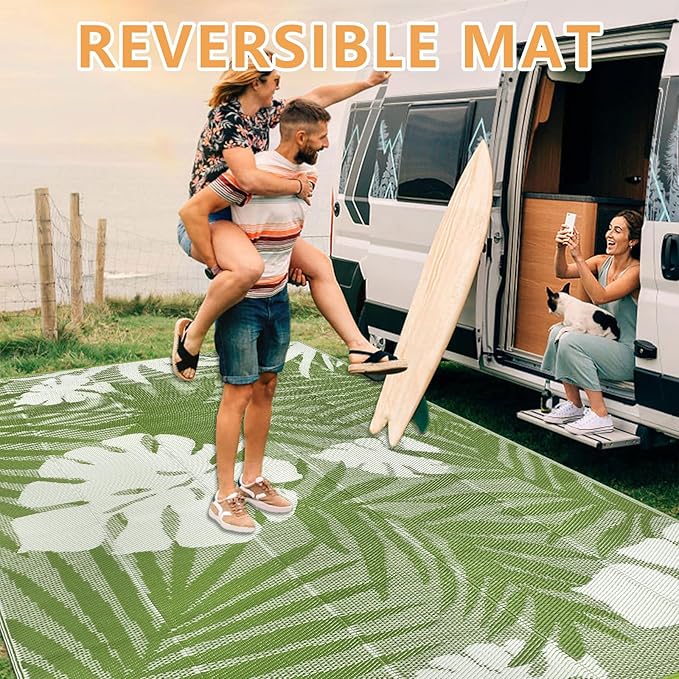 Homcomoda Outdoor Rugs 9’x12’ Waterproof Reversible Patio Rugs Outdoor Clearance Lightweight Outdoor Rugs Portable RV Camping Mats for Tents Deck Porch BBQ Beach Backyard