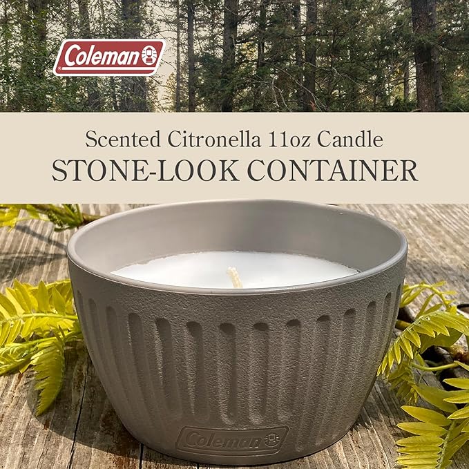Coleman Outdoor Citronella Candle, Decorative Conrecte Look Candle for Patio, Backyard, Outdoor, Camping Candle, Grey Candle, Up to 25 Hours Burn time, 11oz