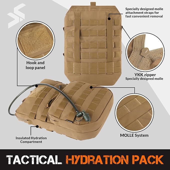Tactical Molle Hydration Pack with 3L Inner Bladder - Lightweight Water Reservoir Bag for Molle Vest Backpack, for Hiking, Hunting