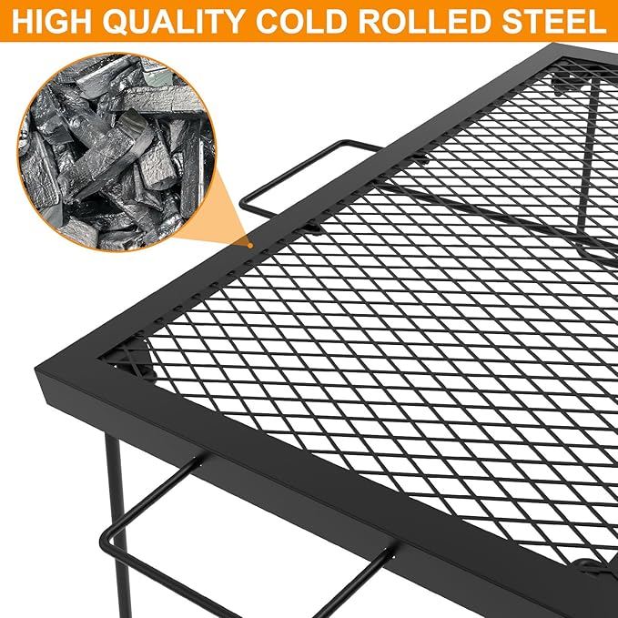 23" Fireplace Cooking Grate Camping Fire Cooking Rack, Folding Campfire Grill Folding Campfire Grill Cooking Racks, Grill Grate Over the Fire Cooking Equipment Camping Cooking Accessories for Outside