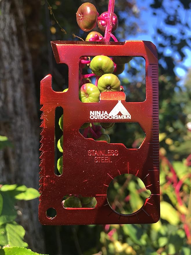 (10 Pack, Red) Ninja Outdoorsman 11 in 1 Stainless Steel Credit Card Pocket Sized Survival Multi Functional Tool - Stocking Stuffers, Christmas Gifts Under 10 Dollars