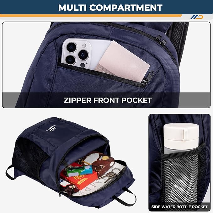 15L Hiking Daypack - Water Resistant Lightweight Packable Backpack for Travel Camping Outdoor - Darkblue