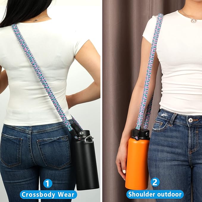 Wongeto Paracord Handle Carrier Holder with Shoulder Strap,Compatible with Hydro Flask Wide Mouth Water Bottles