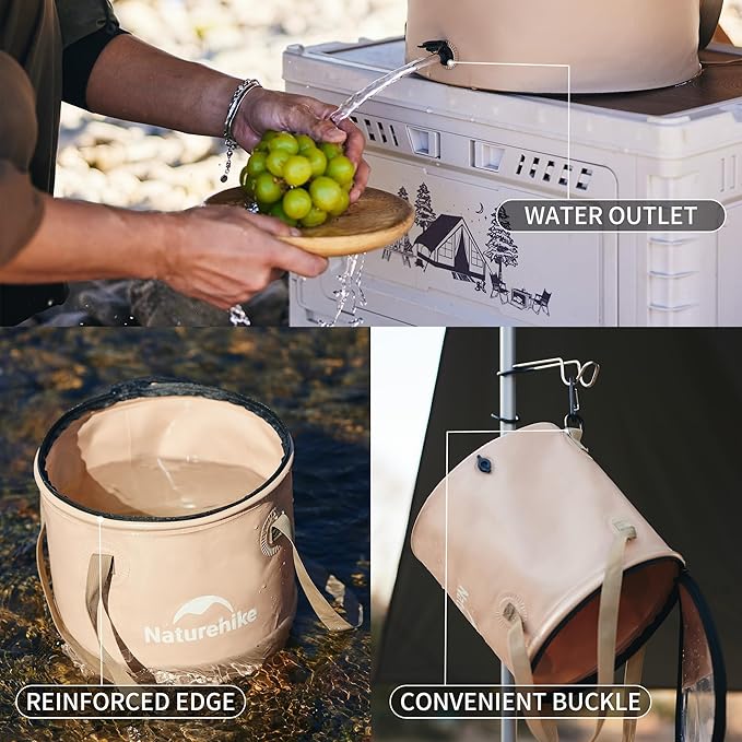 Naturehike 20L Multipurpose Collapsible Bucket, Folding Bucket Wash Basin with Lid & Handle, Portable Water Container for Travelling Camping Hiking Fishing Gardening