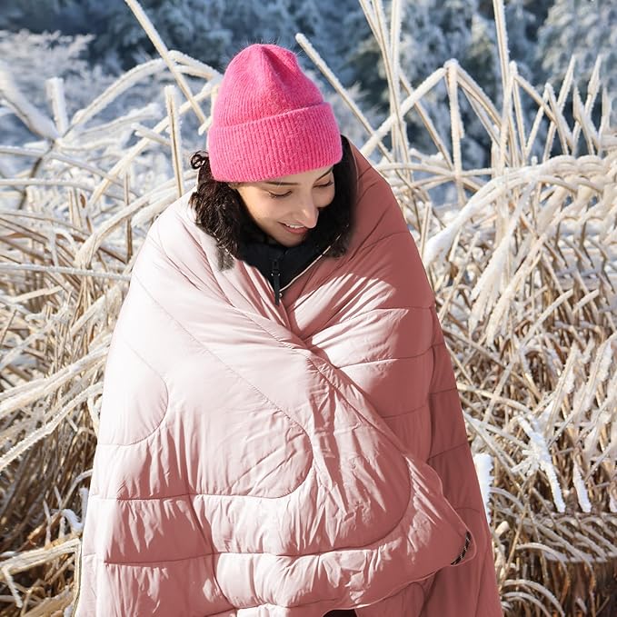 zzlamb Camping Blanket, Lightweight Cloak Puffy Down Alternative Travel Blanket, Portable & Windproof Warm Outdoor Blanket, Cozy Quilt Plane Car Picnic Hammock Beach Backpacking, 52x75in