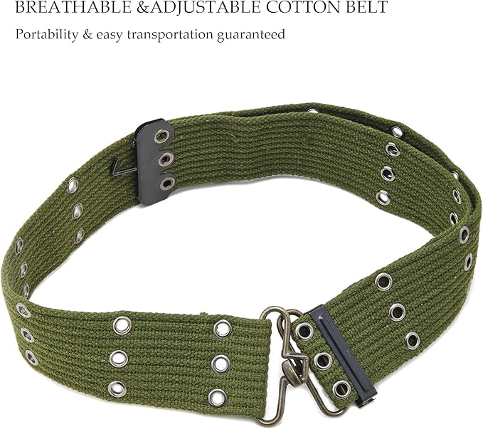 G.I. Army Stainless Steel Canteen Military with Cup and Green Nylon Cover Waist Belt for Camping Hiking Climbing (Cup with Foldable Grab Handle)