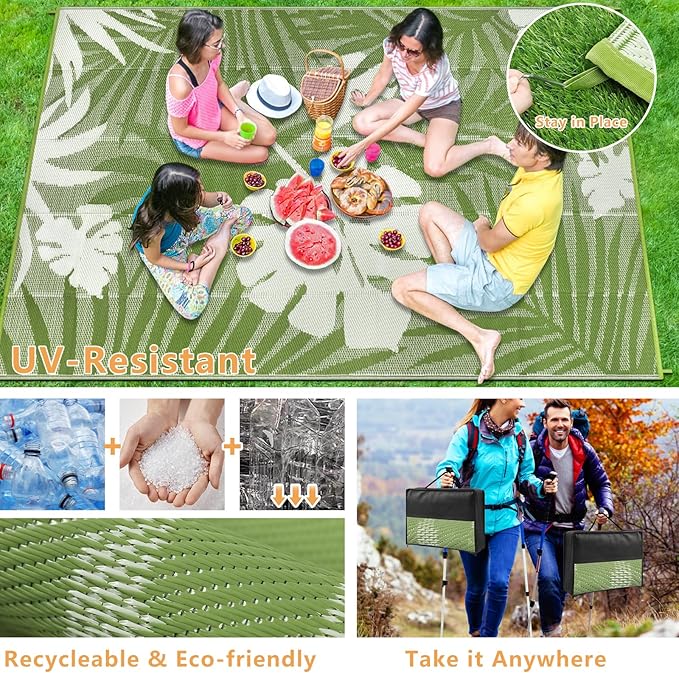 Homcomoda Outdoor Rugs 6'x9’ Waterproof Reversible Patio Rugs Outdoor Clearance Lightweight Outdoor Rugs Portable RV Camping Mats for Tents Deck Porch BBQ Beach Backyard
