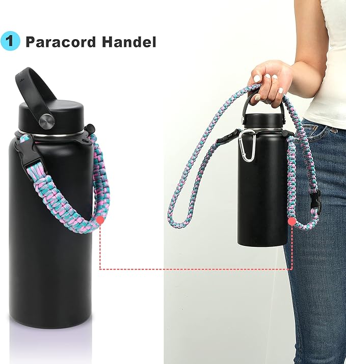 Wongeto Paracord Handle Carrier Holder with Shoulder Strap,Compatible with Hydro Flask Wide Mouth Water Bottles