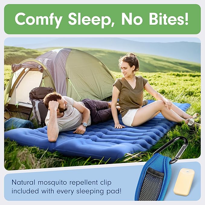 Double Sleeping Pad Extra Big 78”x54” - Camping Mattress 2 Person, Thick Blow Up Mattress w/ 6” Thick Sleeping Pads Camping Pillows - Camping Mat for up to 800 lb - Repair Patches Included