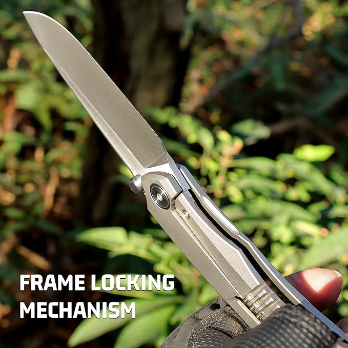 Wild Species Pocket Knife for Men,Manual Grinding Pearlescent Satin M390 Blade Titanium Handle Thumb Stud Opener Front Flipper Folding Knife for Outdoor Camping Hiking(Silver)