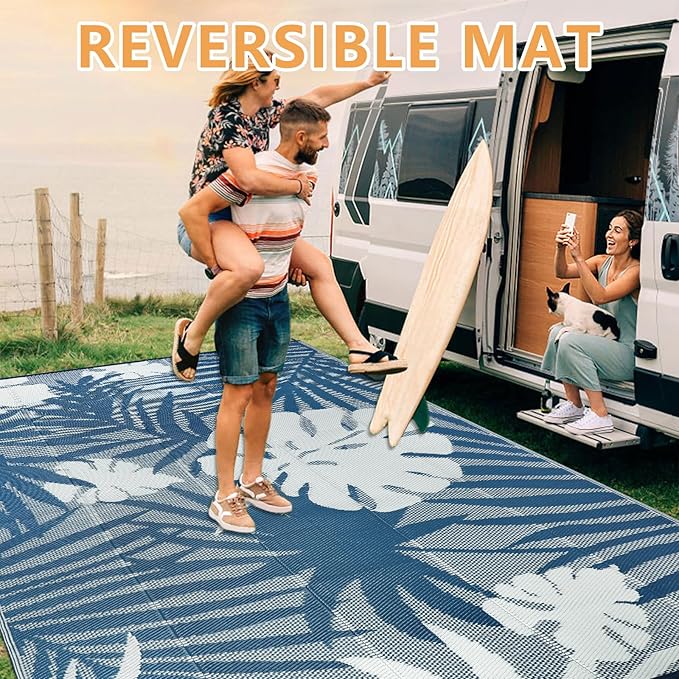 Homcomoda Outdoor Rugs 6’x9’ Waterproof Reversible Patio Rugs Outdoor Clearance Lightweight Outdoor Rugs Portable RV Camping Mats for Tents Deck Porch BBQ Beach Backyard