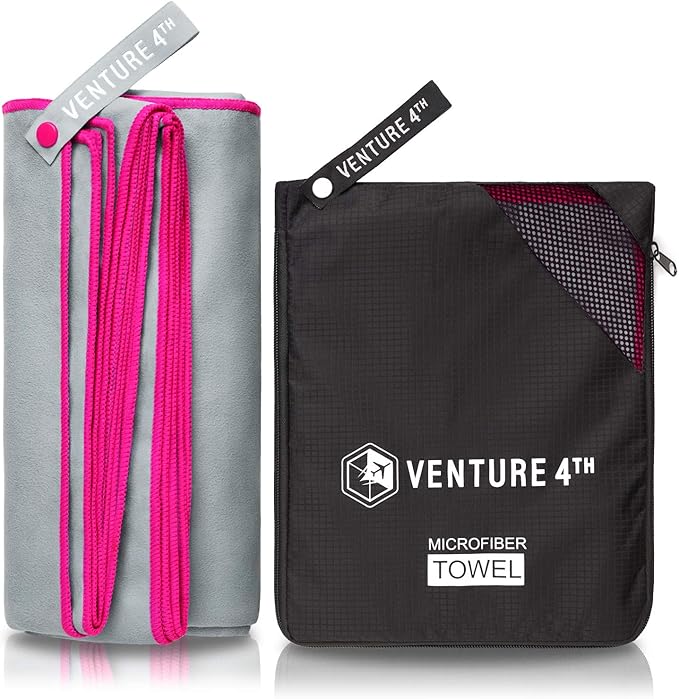 VENTURE 4TH Quick Dry Travel Towel - Fast Drying Ultra Soft Microfiber Towels - Essential for Camping, Backpacking, Yoga, Swimming, Gym, Sports and Beach - 3 Compact Sizes