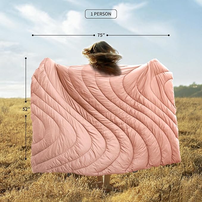 zzlamb Camping Blanket, Lightweight Cloak Puffy Down Alternative Travel Blanket, Portable & Windproof Warm Outdoor Blanket, Cozy Quilt Plane Car Picnic Hammock Beach Backpacking, 52x75in