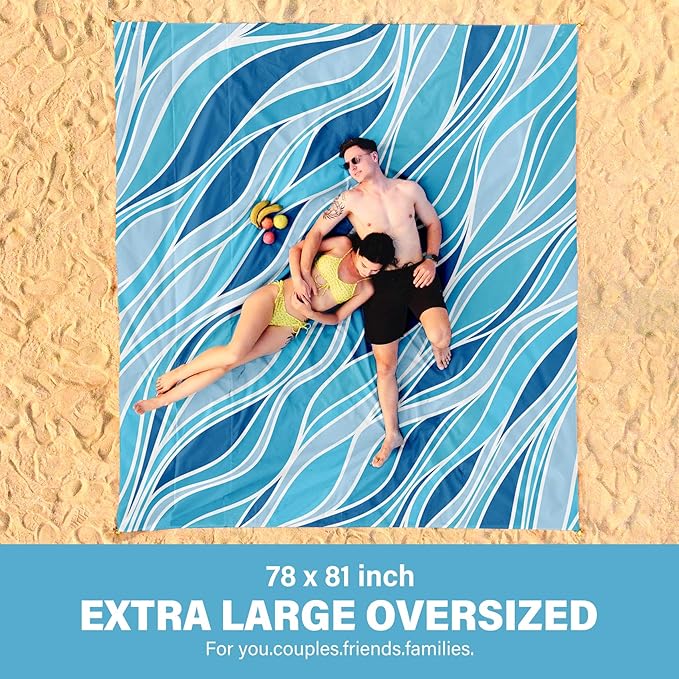 Beach Blanket Oversized Extra Large 78" X 81",Waterproof Sandproof Beach Blanket 1-7 Adults Lightweight Durable for Travel Camping Hiking Picnic