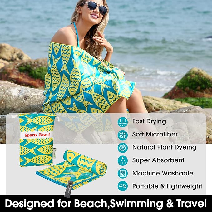 4Monster Microfiber Beach Towel Quick Dry,Super Absorbent Lightweight Travel Towel for Swimmers, Sand Free Camping Towel, Beach Towels for Pool, Swim, Water Sports,Yoga,Gym,Backpacking