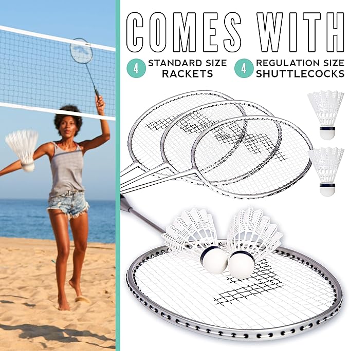 Franklin Sports Badminton Racket + Birdie Set - 2 Player 4 Player