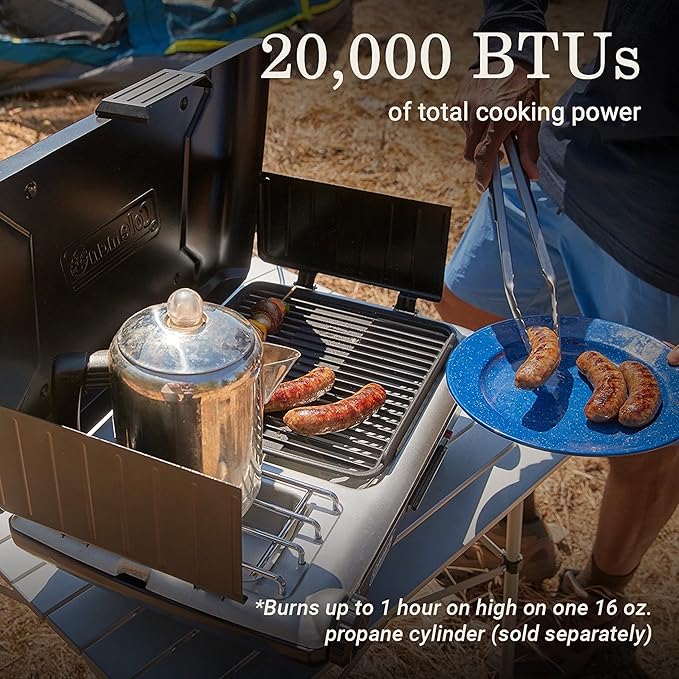 Coleman Tabletop 2-in-1 Grill & Stove with 2 Adjustable Burners, Propane Grill/Stove with Push-Button Starter, Wind Guards, Grease Tray, & 20,000 BTUs of Power for Camping, Tailgating, & More