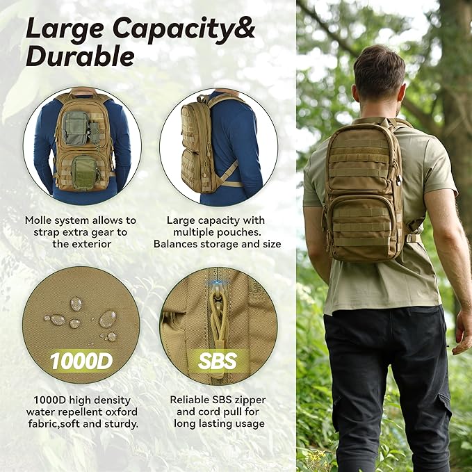 MARCHWAY Tactical Molle Hydration Pack with 3L TPU Water Bladder, Military Backpack for Backpacking, Hiking, Running, Cycling