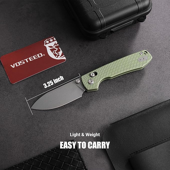 Vosteed EDC Knife, Lightweight Folding Pocket knife with Clip for Men and Women, Sharp Crossbar Lock Knife with 3.25" Nitro-V Steel Blade, Aluminum Handle for Camping - Raccoon