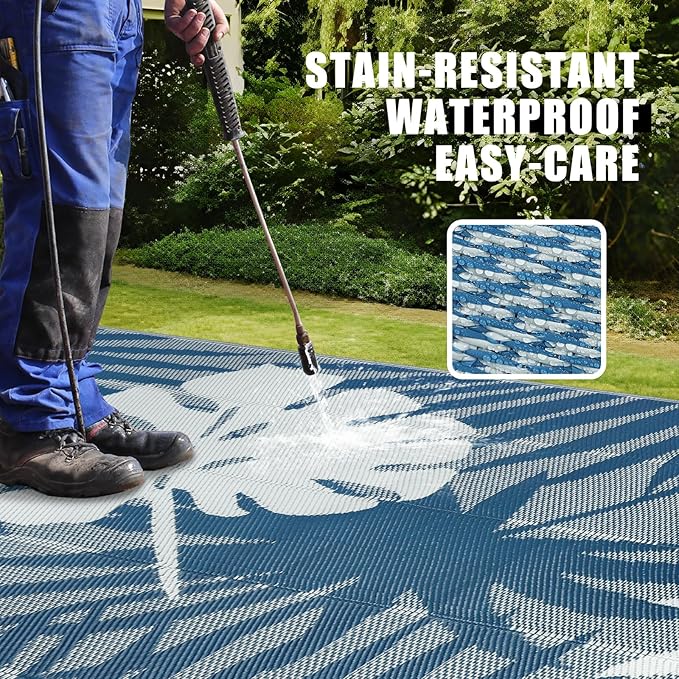 Homcomoda Outdoor Rugs 9’x12’ Waterproof Reversible Patio Rugs Outdoor Clearance Lightweight Outdoor Rugs Portable RV Camping Mats for Tents Deck Porch BBQ Beach Backyard
