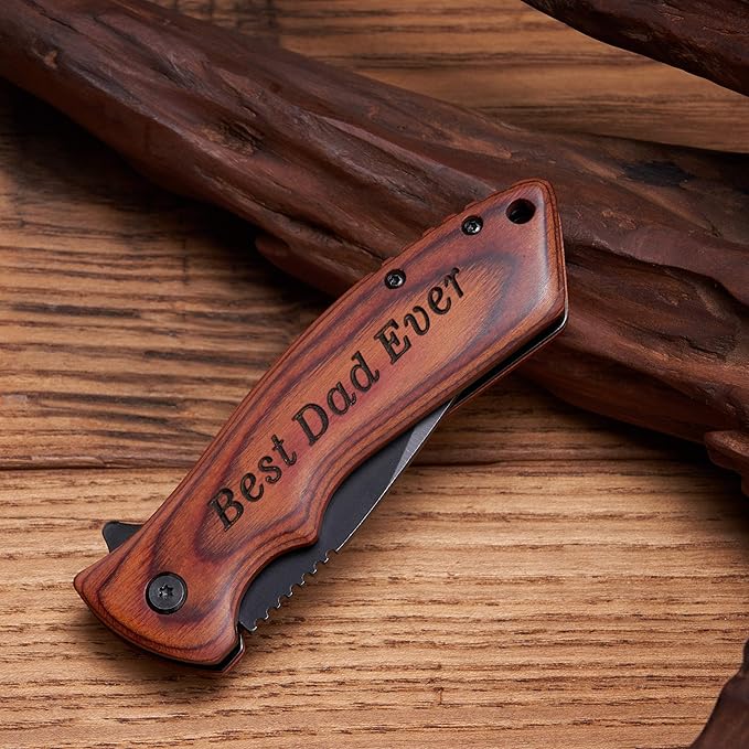 Personalized Engraved Pocket Folding Knife for Dad from Son Daughter - for Christmas Fathers Day Birthday Thanksgiving - Men Unique Camping Fishing Hunting Knives for Him