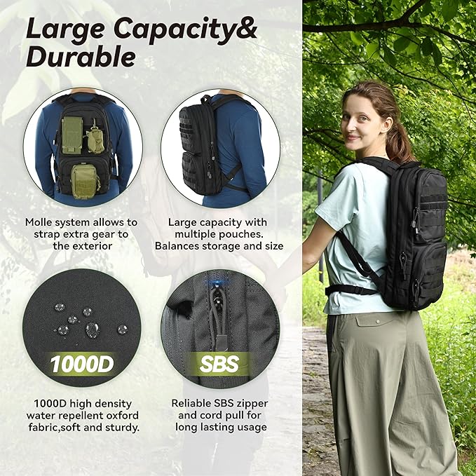 MARCHWAY Tactical Molle Hydration Pack with 3L TPU Water Bladder, Military Backpack for Backpacking, Hiking, Running, Cycling