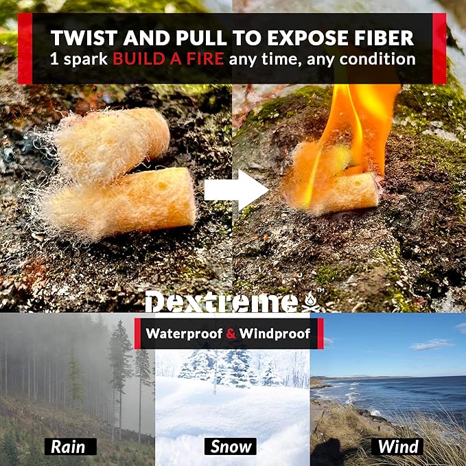 Dextreme Fire Plugs (50) Waterproof Fire Starter for Campfires, Emergencies, Survival, Fire Pits, Grills | 5+ Minute Burn | All Natural | Made in North America