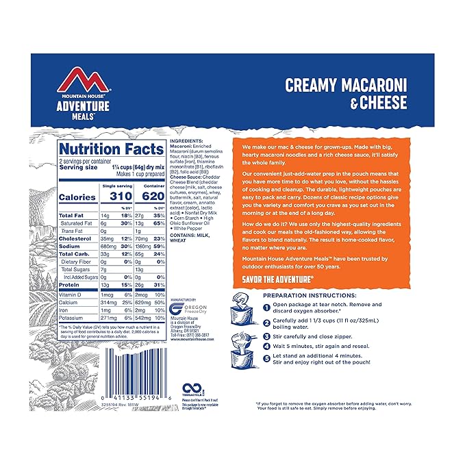 Mountain House Creamy Macaroni & Cheese | Freeze Dried Backpacking & Camping Food | 2 Servings (Pack of 2)