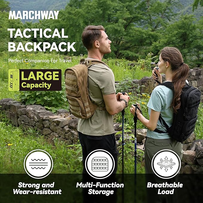 MARCHWAY Tactical Molle Hydration Pack with 3L TPU Water Bladder, Military Backpack for Backpacking, Hiking, Running, Cycling