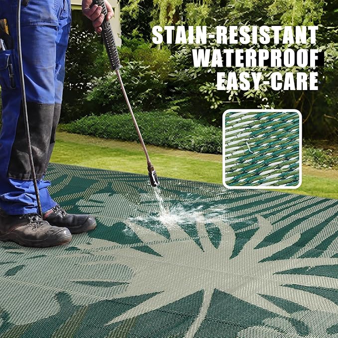 Homcomoda Outdoor Rugs 8’x10’ Waterproof Reversible Patio Rugs Outdoor Clearance Lightweight Outdoor Rugs Portable RV Camping Mats for Tents Deck Porch BBQ Beach Backyard