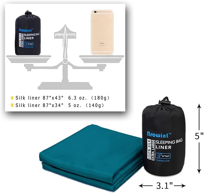 Browint Silk Sleeping Bag Liner, Silk Sleep Sack, Extra Wide 87"x43", Lightweight Travel Sheet for Hotels, More Colors for Option, Reinforced Gussets