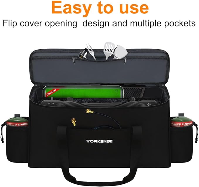Camp Stove Carry Bag, Camping Stove Carrying Case for Coleman 2-Burner, 1680D Stove Storage bag, with Double Zipper, 2 Adjustful Side Pockets, Fits Grills/Stoves up to 23.6 x 14.5 x 5.5Inches
