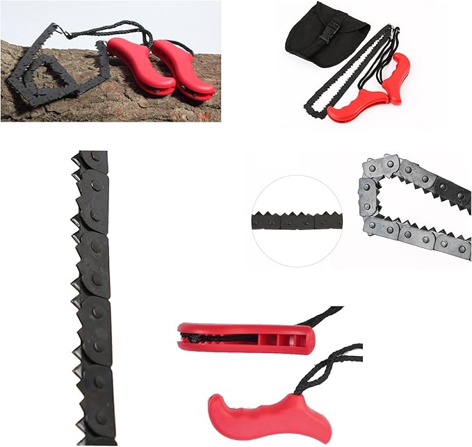 21" Pocket Chainsaw With Handles Survival Saw - Pocket Saw Folding Hand Saw Chain Portable Hand Saw Rope Saw for Trees with Bag Cutting Teeth Camping Saw Folding Wood Saw Hunting Saws