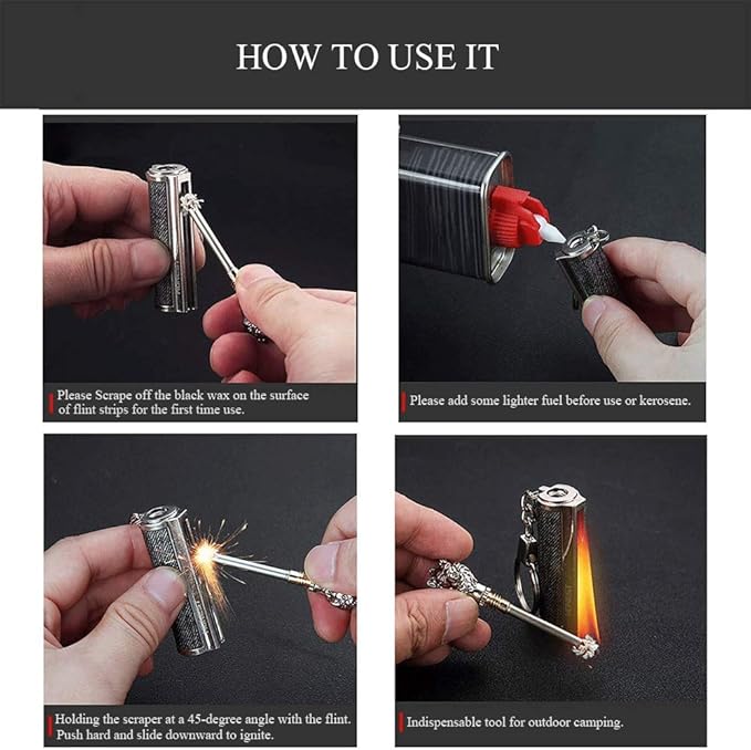 Permanent Match Keychain Lighter, Flint Matchstick Fire Starter Lighter, Reusable Flint Waterproof Camping Emergency Survival Gear (Lion)