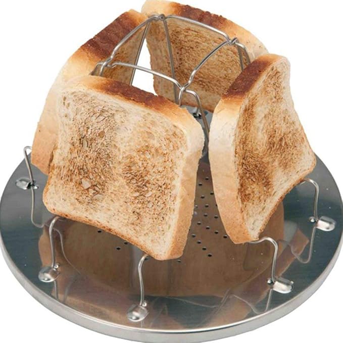 Folding Camp Stove Toaster, Stainless Steel 4 Slice Propane Bread Toaster, Portable Backpacking Outdoor Toaster Rack Holder for Camping Fishing Hiking