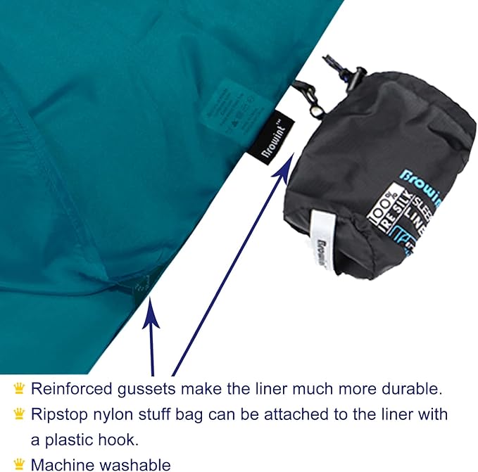 Browint Silk Sleeping Bag Liner, Silk Sleep Sack, Extra Wide 87"x43", Lightweight Travel Sheet for Hotels, More Colors for Option, Reinforced Gussets